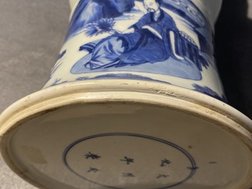A Chinese blue and white 'gu' 'riders on horseback' vase, Kangxi